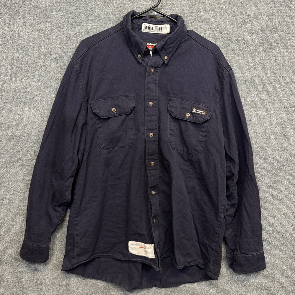 Bulwark FR Mens Size XL Button Down Shirt Black Cotton Nylon Blend Ultrasoft